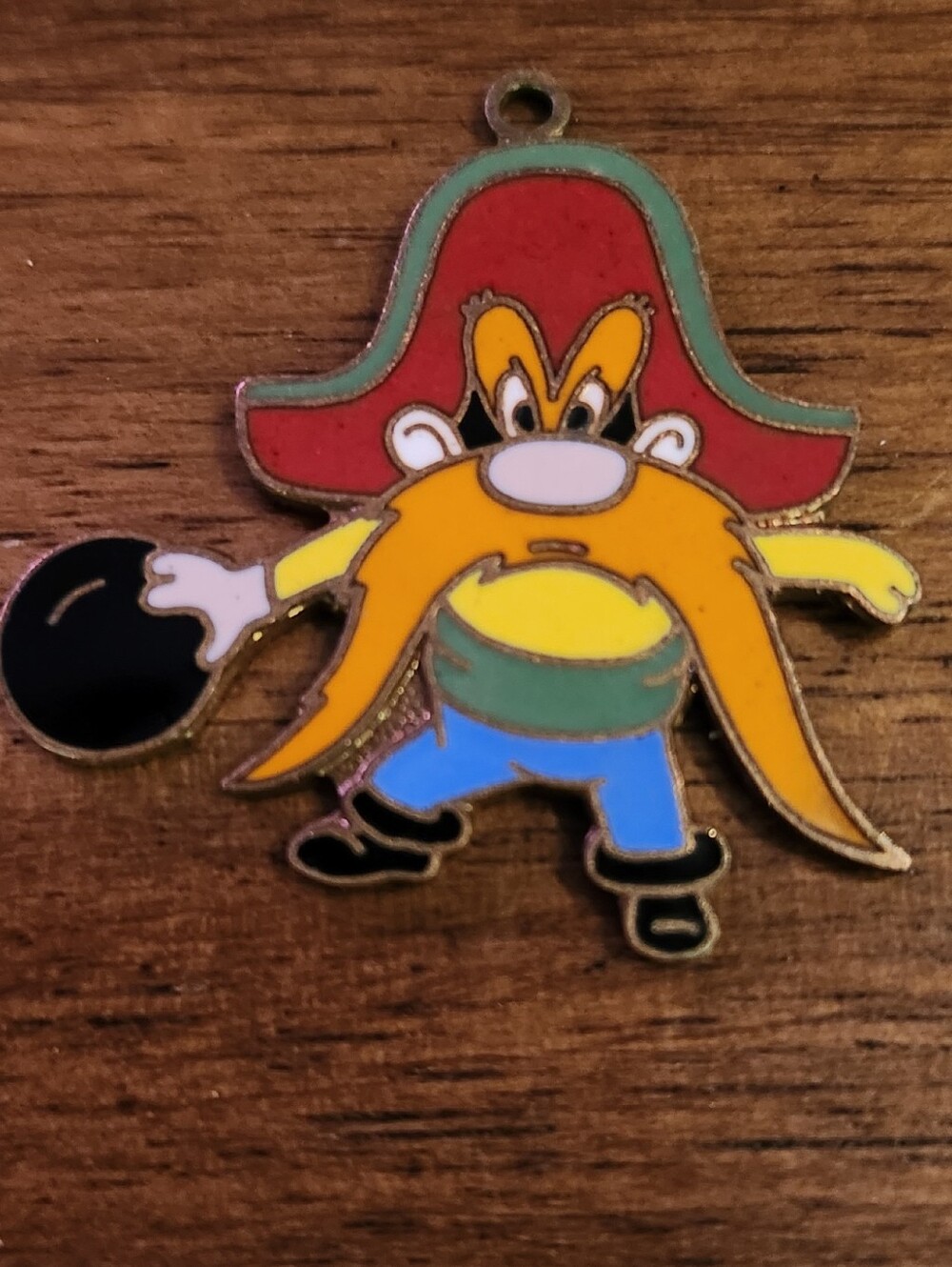 Vintage Yosemite Sam With Bowling Ball Enamel Charm, 80s